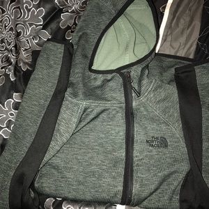 Green and Black North Face Zip Up Hoodie